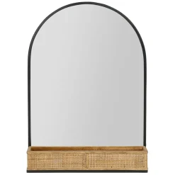 Miroir en fer noir arrondie avec étagere bambou naturel 50.5x70cm - Garden