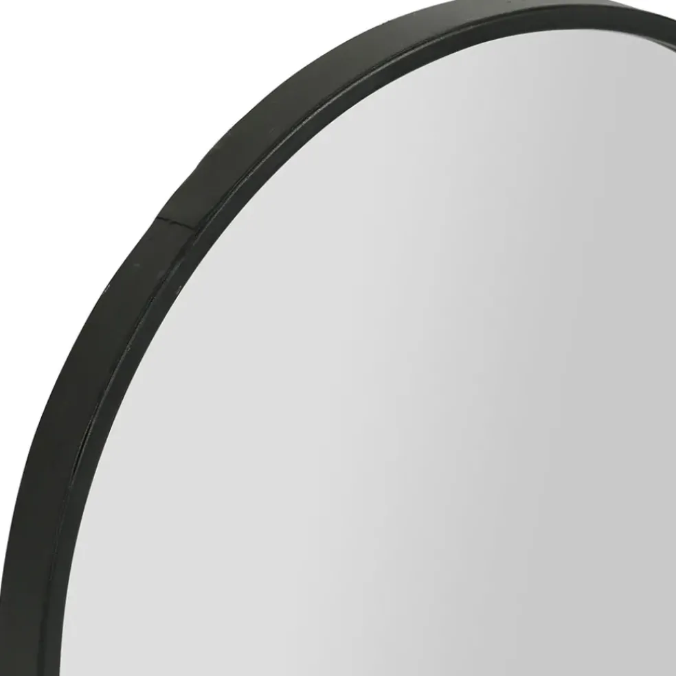 Miroir en fer noir arrondie avec étagere bambou naturel 50.5x70cm - Garden