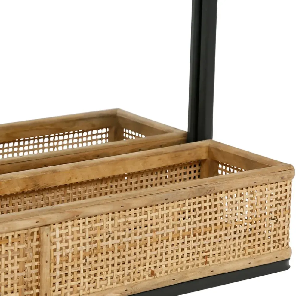 Miroir en fer noir arrondie avec étagere bambou naturel 50.5x70cm - Garden