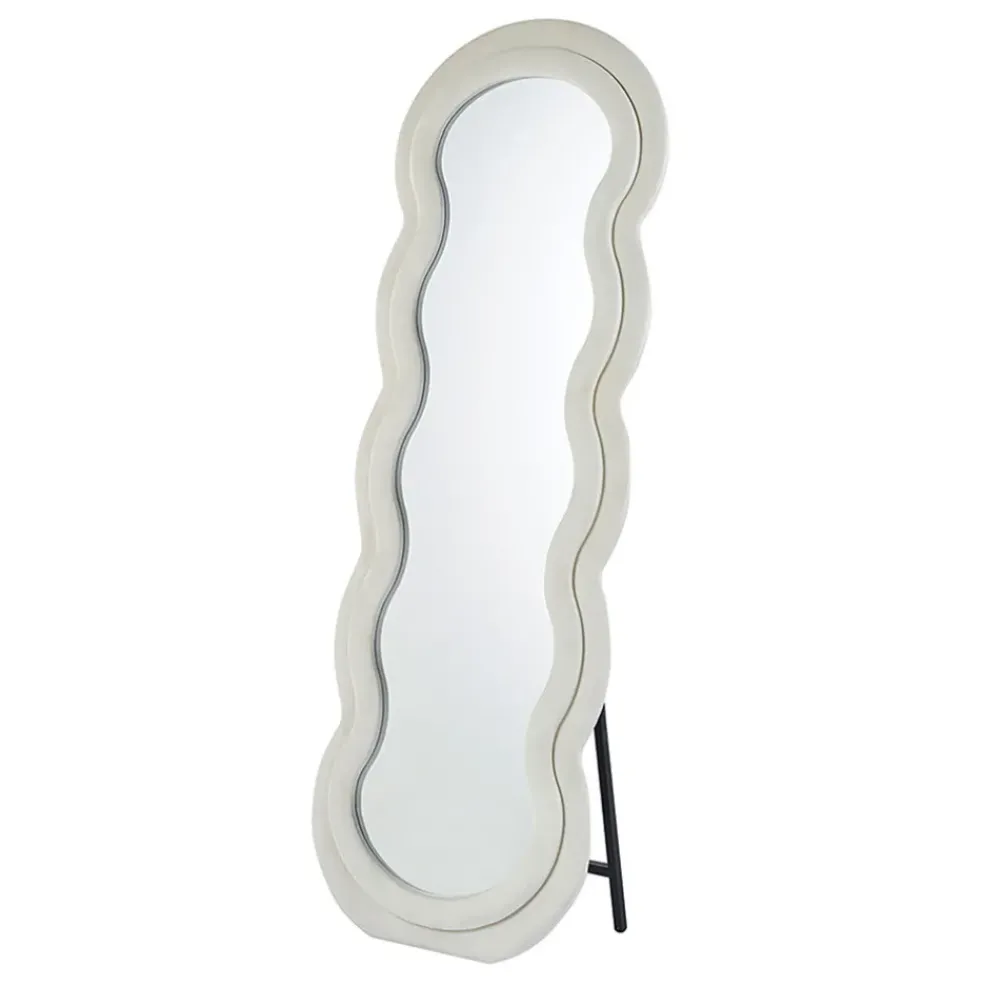 Miroir ondulé en velours blanc cassé h160cm