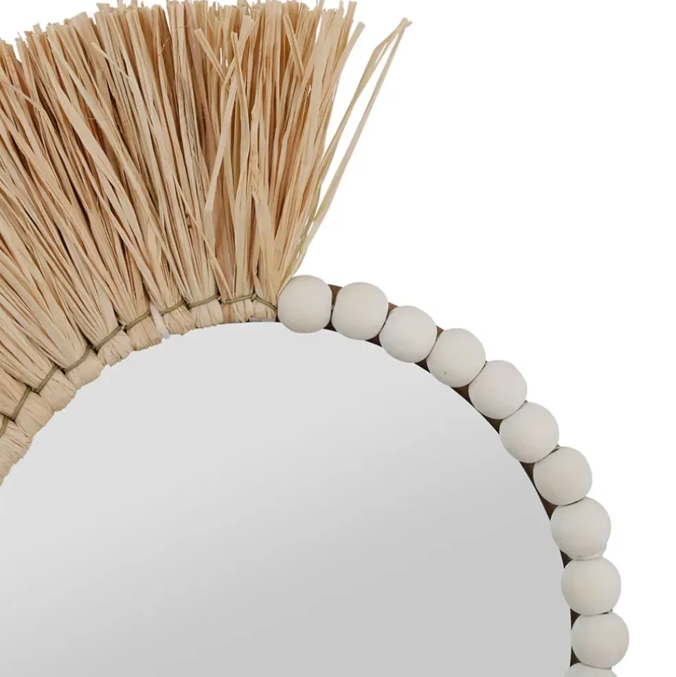 Miroir rond asymétrique en raphia - blue sand