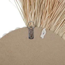 Miroir rond asymétrique en raphia - blue sand