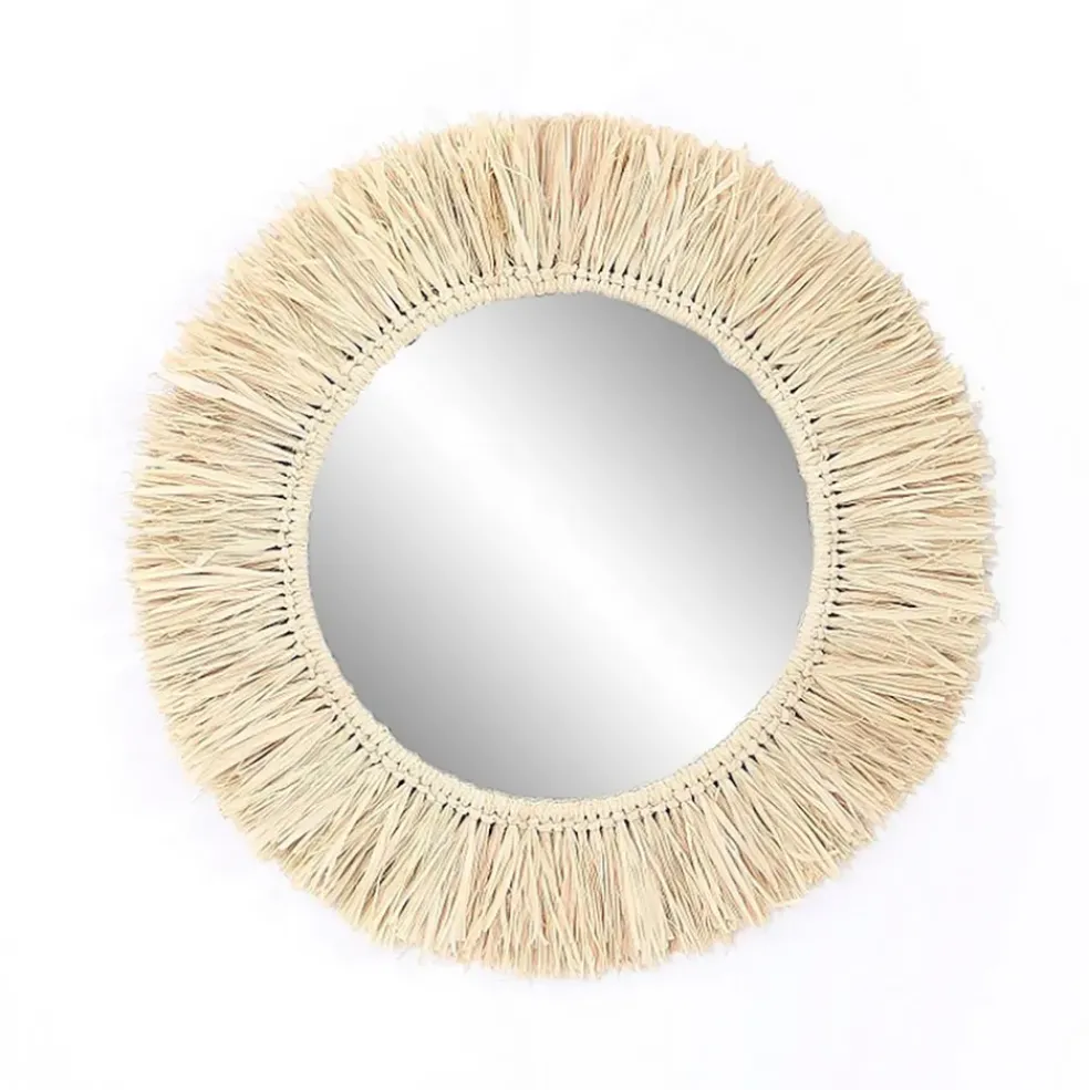 Miroir rond en raphia naturel d47cm - Efia