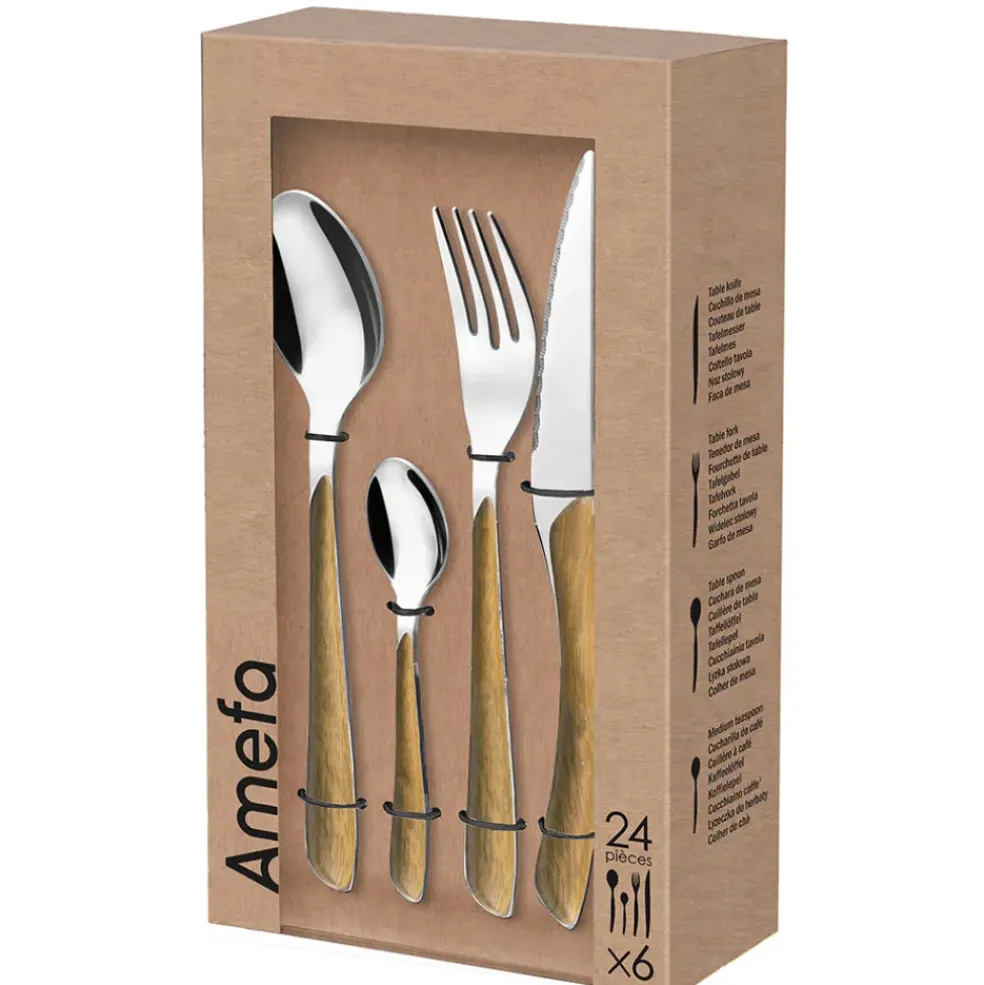 Ménagère 24 pièces acier et effet bois - Eclat