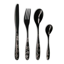 Ménagère 16 pièces en inox noir motif printemps