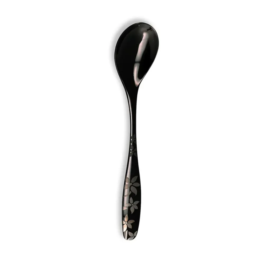 Ménagère 16 pièces en inox noir motif printemps
