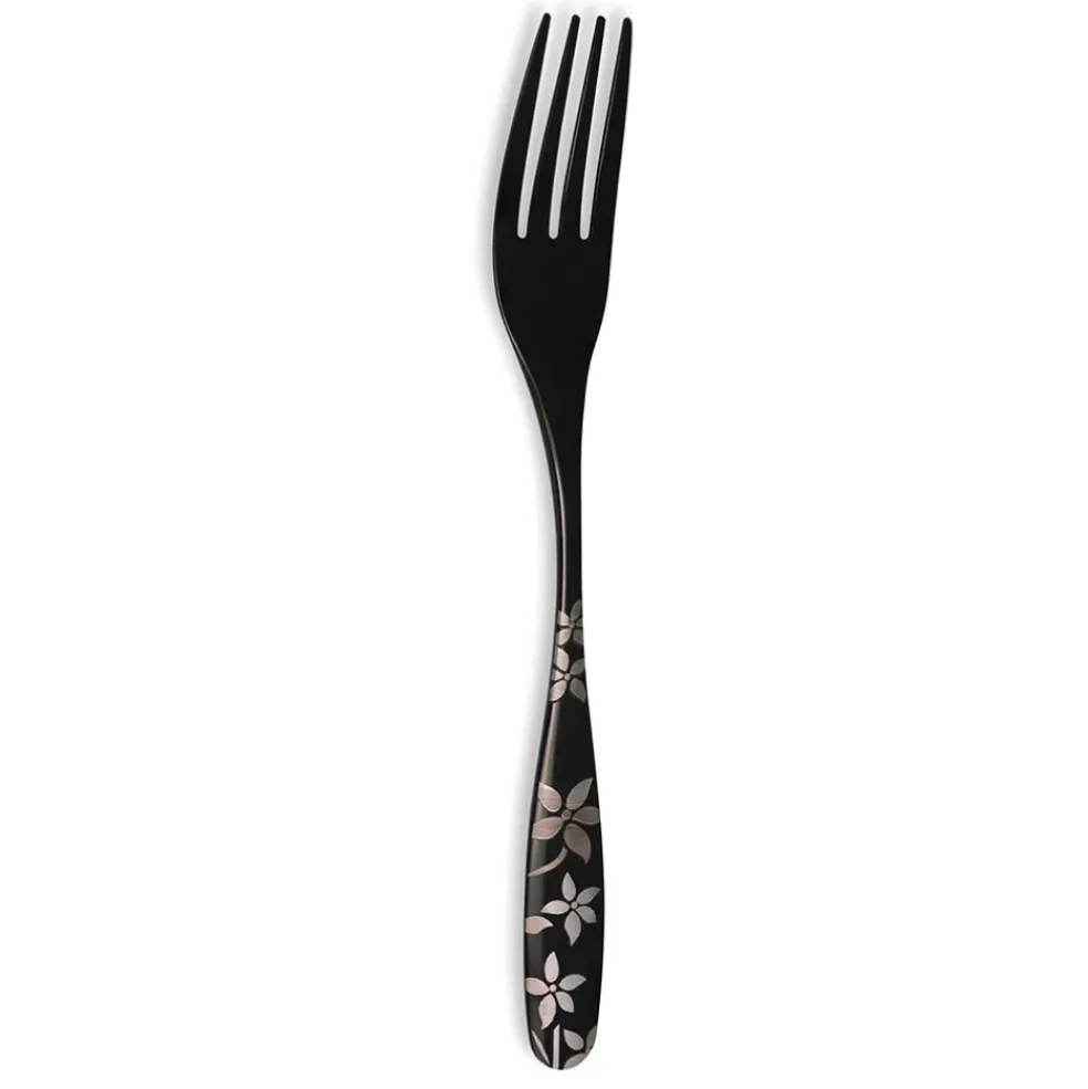 Ménagère 16 pièces en inox noir motif printemps