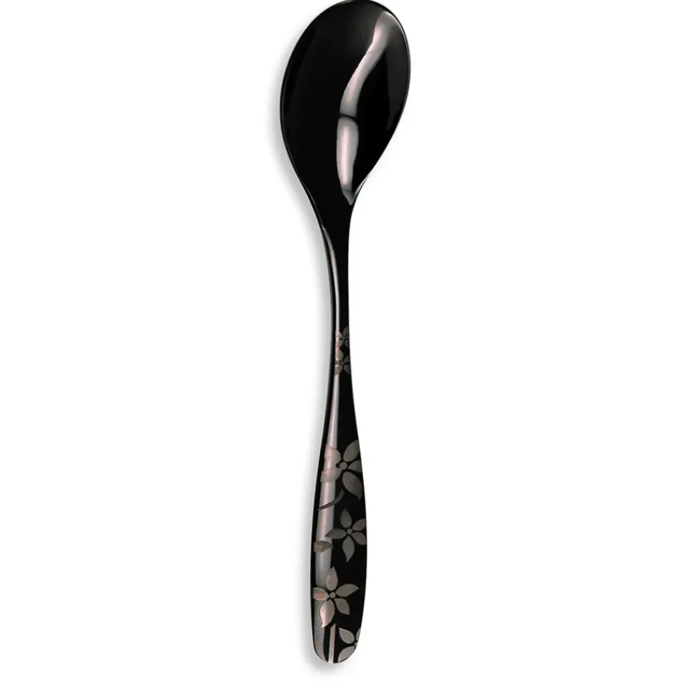 Ménagère 16 pièces en inox noir motif printemps