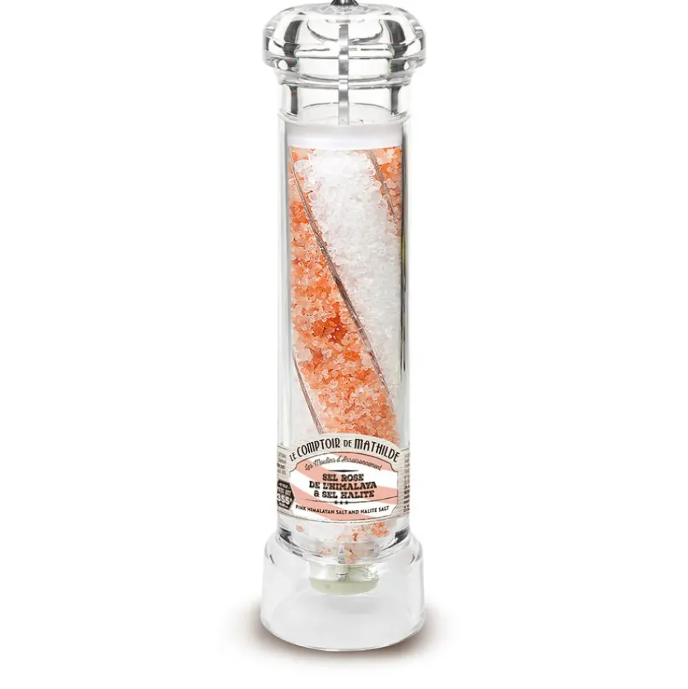 Moulin sel rose de l'Himalaya et sel blanc halite XL - 355g