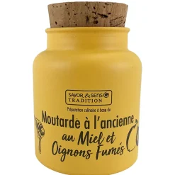 Moutarde à l'ancienne au miel et aux oignons fumés au bois de hêtre
