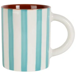 Mug en grès rayé turquoise et blanc 40cl - Alaria