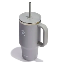 Mug isotherme avec poignée et paille gris 946ml