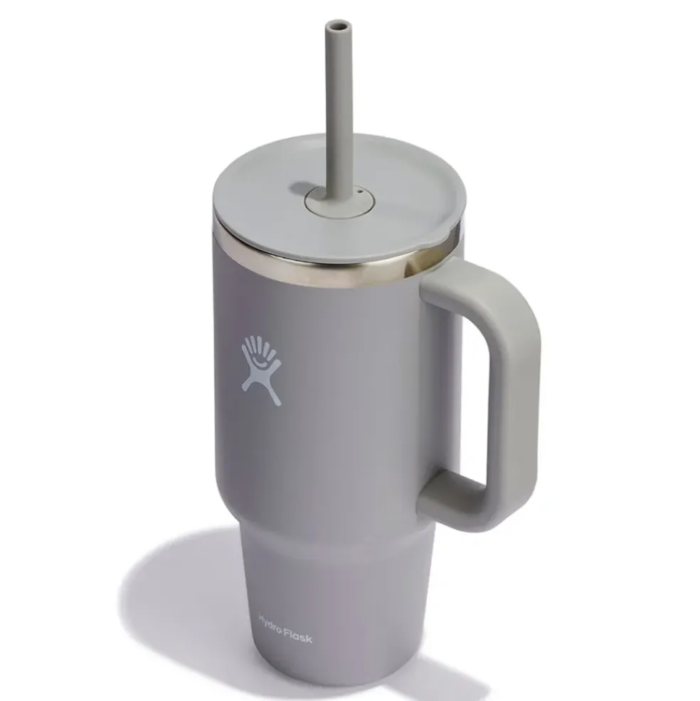 Mug isotherme avec poignée et paille gris 946ml