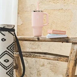 Mug isotherme avec poignée et paille rose 946ml