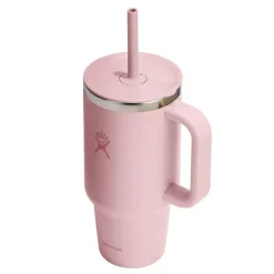 Mug isotherme avec poignée et paille rose 946ml