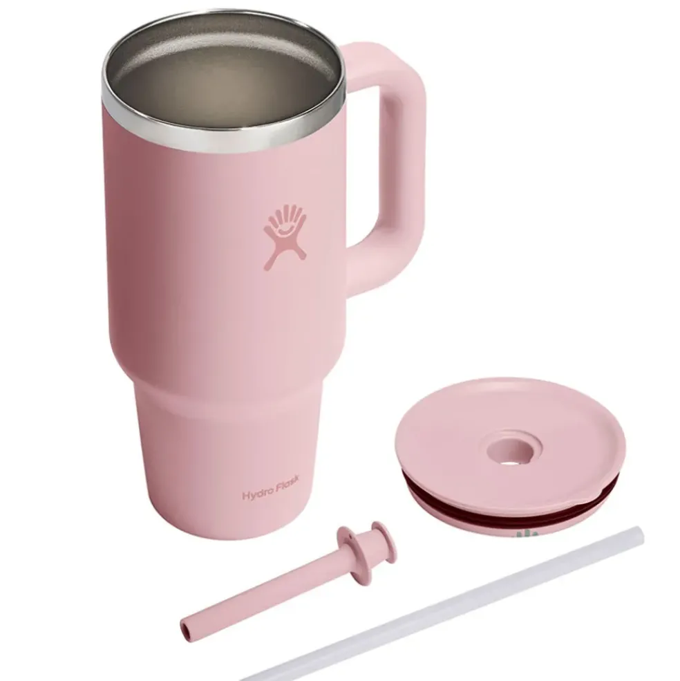 Mug isotherme avec poignée et paille rose 946ml