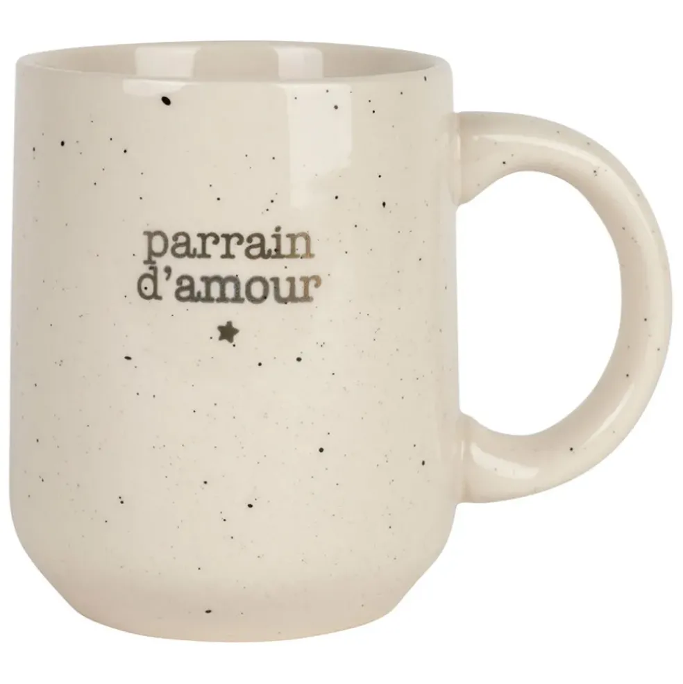 Mug parrain en grès blanc moucheté 35cl