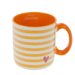 Mug rayé rouge et blanc en porcelaine - Ella