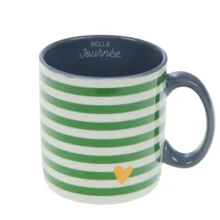 Mug rayé vert et blanc en porcelaine - Ella