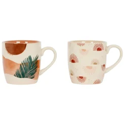 Mugs x2 terracotta et vert 30cl en porcelaine - sweet leaves