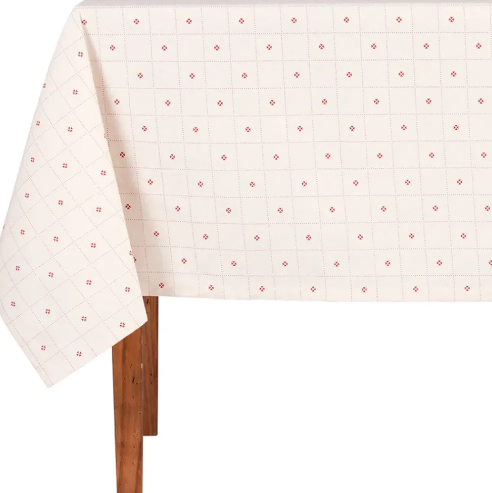 Nappe carrée en coton blanc et rouge 160x160cm - P'tits cœurs