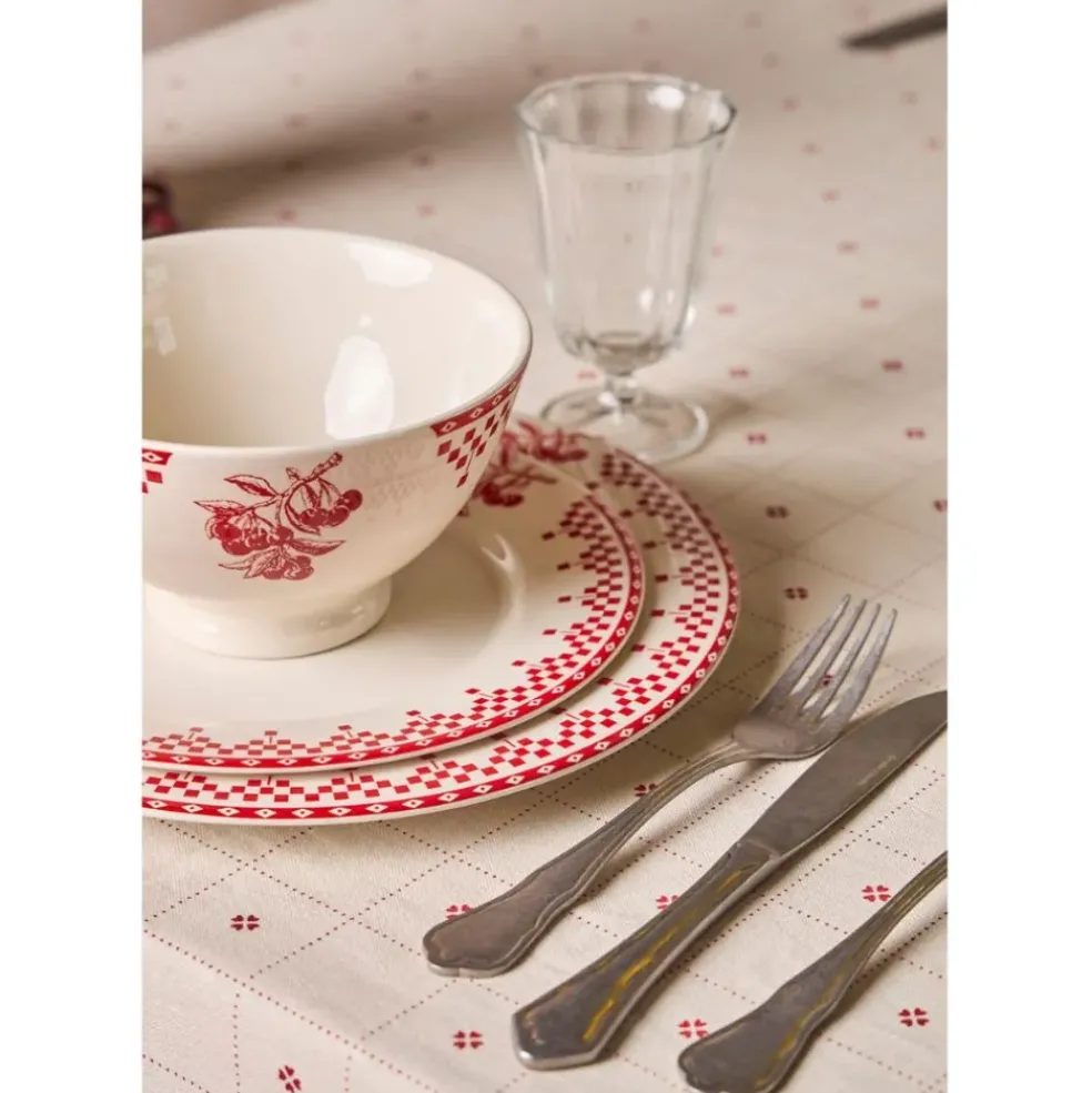 Nappe carrée en coton blanc et rouge 160x160cm - P'tits cœurs