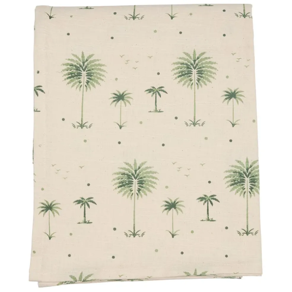 Nappe carrée en coton écru et vert 160x160cm - Paya