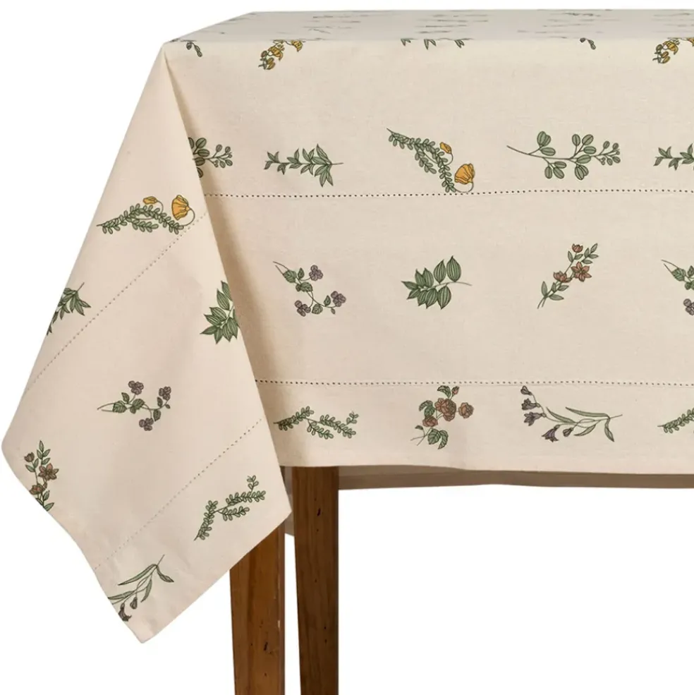 Nappe carrée en coton naturel et vert 160x160cm - Juline