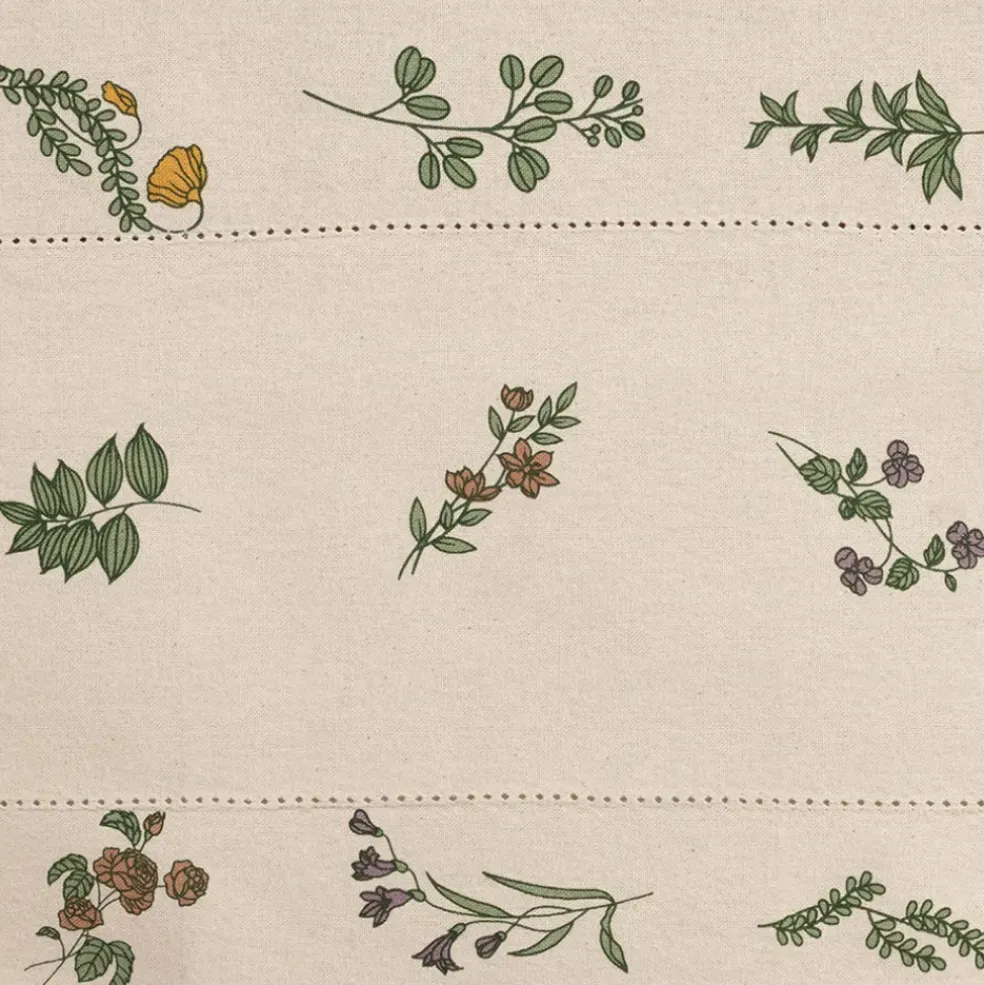 Nappe carrée en coton naturel et vert 160x160cm - Juline