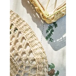 Nappe carrée en coton naturel et vert 160x160cm - Juline