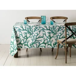 Nappe coton blanc et émeraude 260x160 - estran