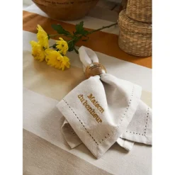Nappe en coton écru et orange 250x145cm - Famille