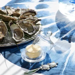 Nappe en coton enduit blanc et bleu 160x160cm - Bord De Mer