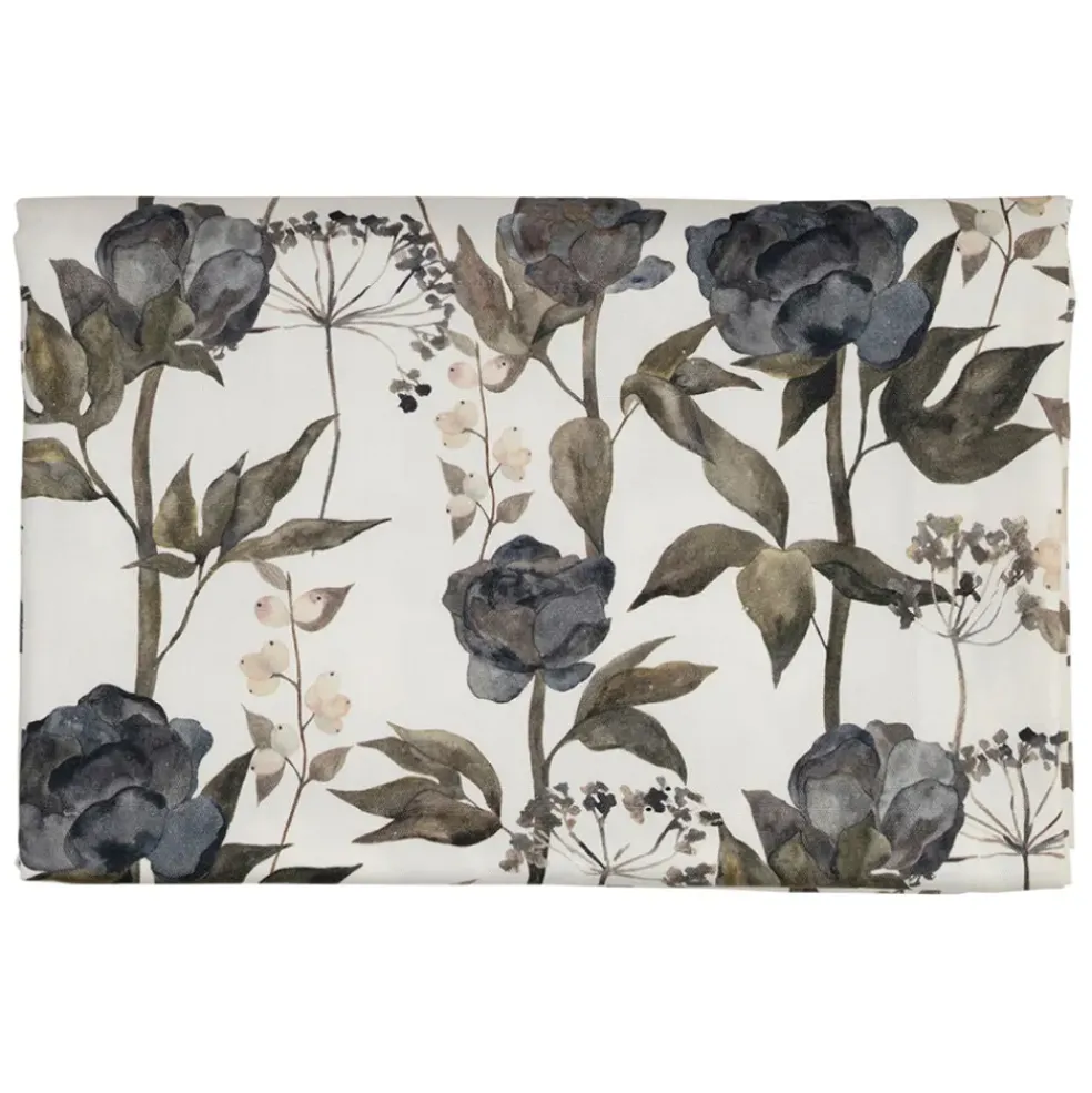 Nappe en coton gris vert 260x160cm - Rose noire