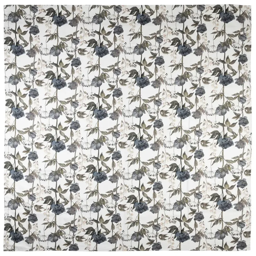 Nappe en coton gris vert 260x160cm - Rose noire