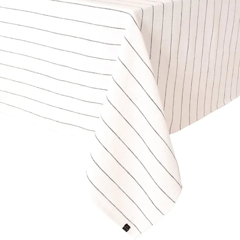 Nappe rayée en lin et coton blanc 160x250cm - Calvi II