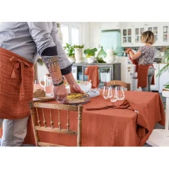 Nappe rectangle en gaze de coton unie terracotta 150x250cm - Gaia