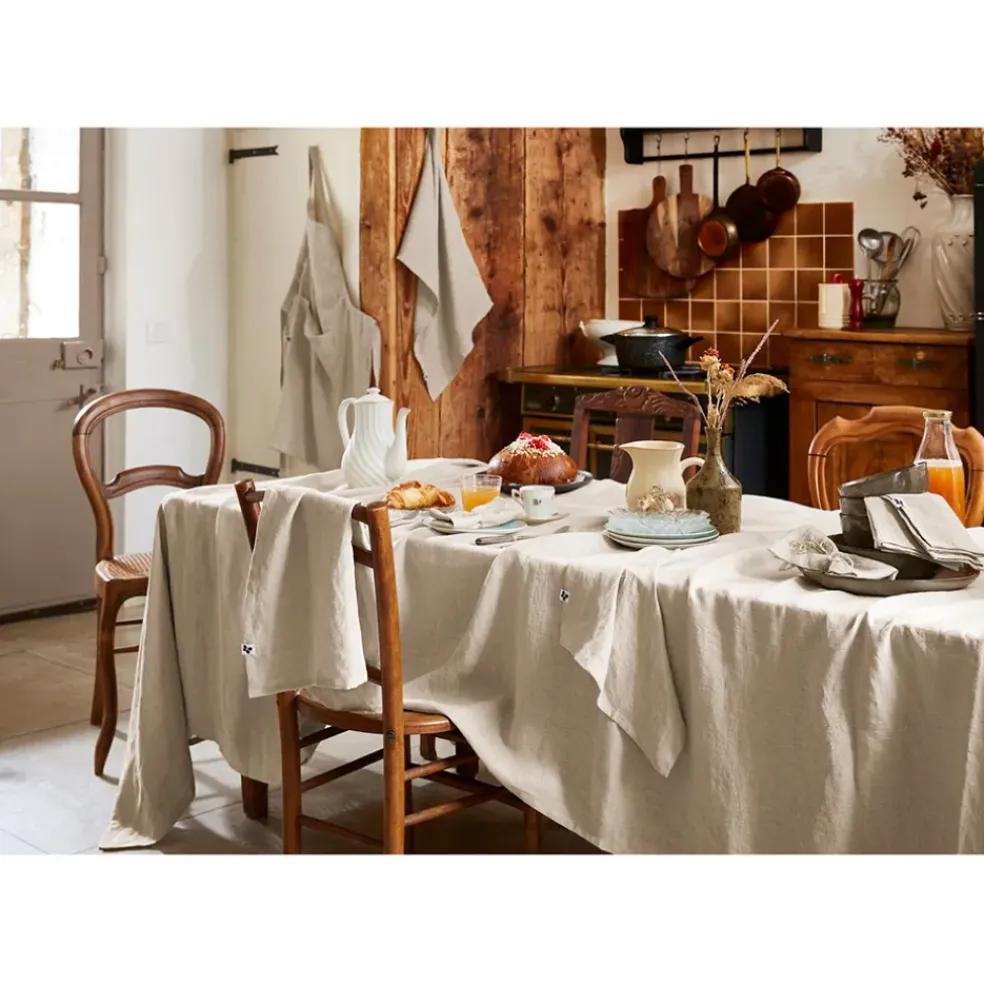 Nappe rectangle en lin lavé sable 170x250cm - Soline