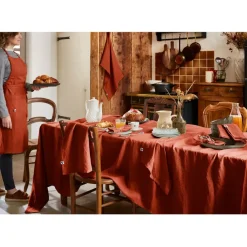 Nappe rectangle en lin lavé paprika 170x250cm - Soline