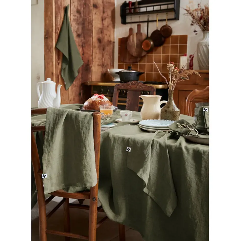 Nappe rectangle en lin lavé thym 170x250cm - Soline