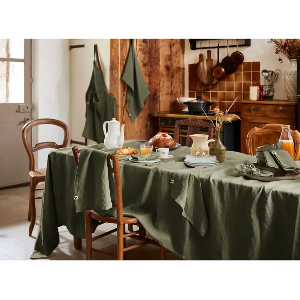 Nappe rectangle en lin lavé thym 170x250cm - Soline
