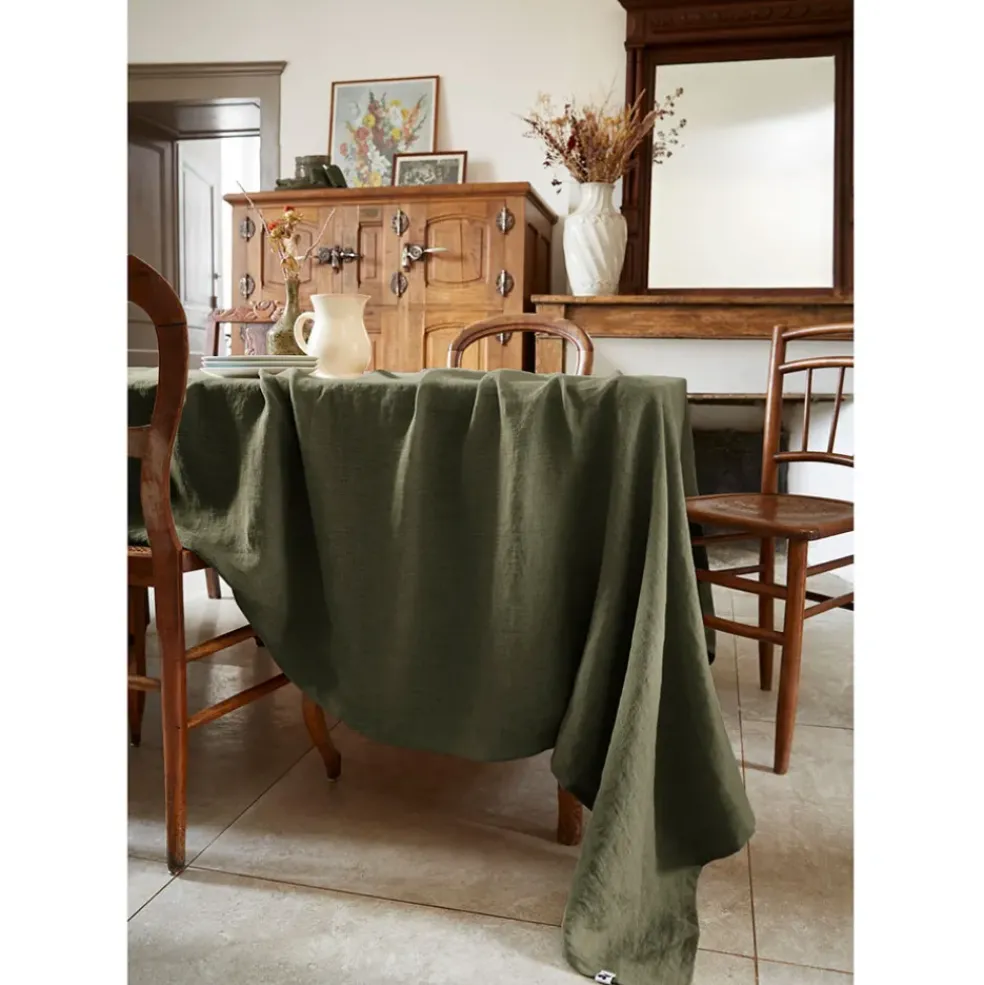 Nappe rectangle en lin lavé thym 170x250cm - Soline