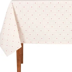 Nappe rectangulaire en coton blanc et rouge 250x160cm - P'tits cœurs