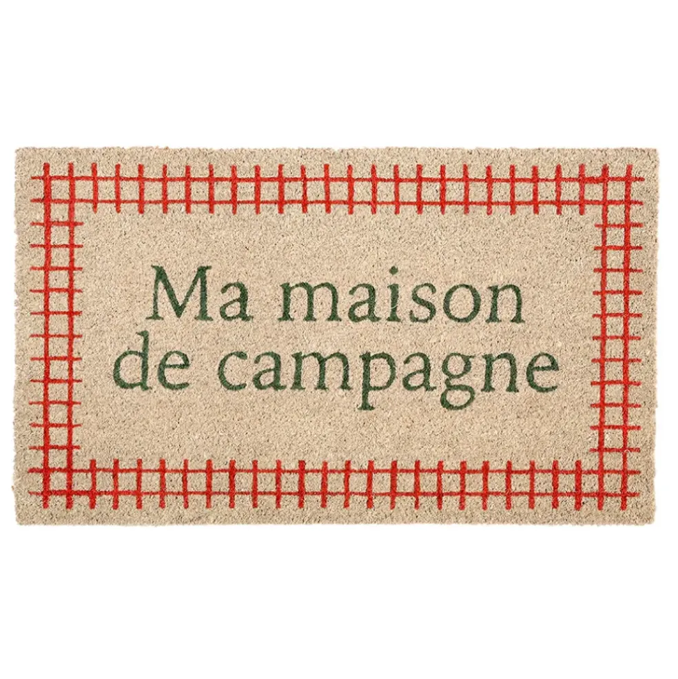 Paillasson maison de campagne en coco gris et rouge 73x43cm - Campagne