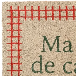 Paillasson maison de campagne en coco gris et rouge 73x43cm - Campagne