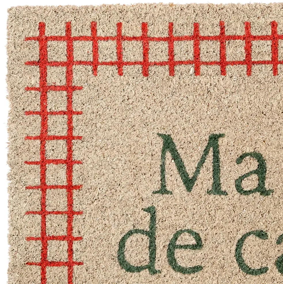 Paillasson maison de campagne en coco gris et rouge 73x43cm - Campagne