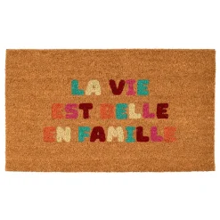 Paillasson "la vie est belle" en coco multicolore 73x43cm - Famille