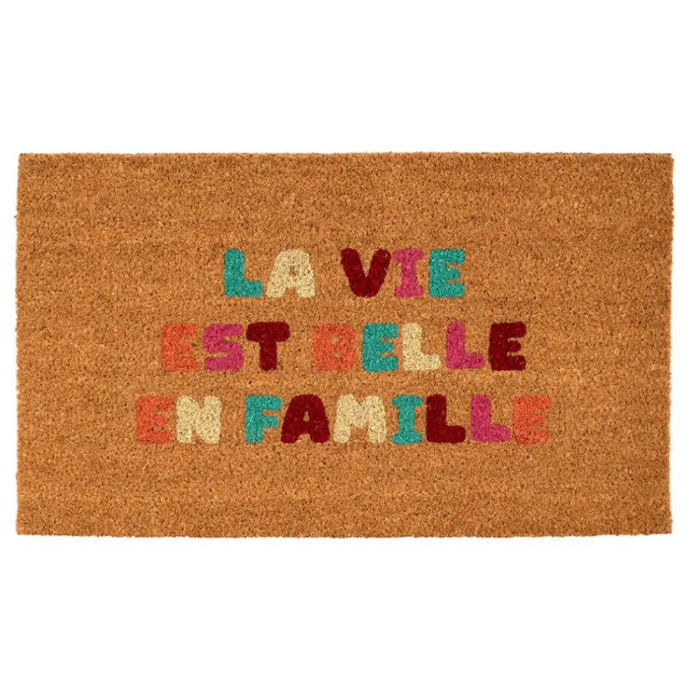 Paillasson "la vie est belle" en coco multicolore 73x43cm - Famille