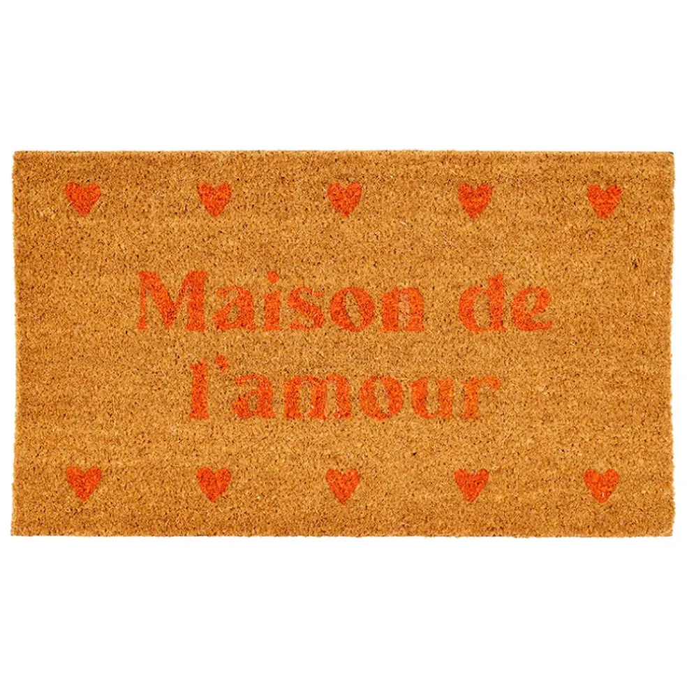 Paillasson "Maison de l'amour" en coco corail 73x43cm - Famille