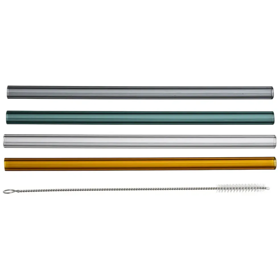 Paille avec brosse x4 dilacia h15.5cm en verre borosilicate